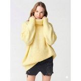 Ribana Classic Kadın Büyük Beden Balıkçı Yaka Geniş Kesim Oversize Boğazlı Triko Kazak 5078 - Sarı - Standart