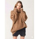 Ribana Classic Kadın Büyük Beden Balıkçı Yaka Geniş Kesim Oversize Boğazlı Triko Kazak 5078 - Standart - Kahverengi