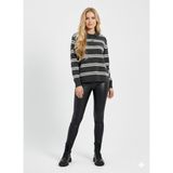 Ribana Classic Kadın Çizgili Oversize Kesim Polo Yaka Trend Triko Kazak 2594 - Siyah - Standart