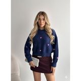 Ribana Classic Kadın Uzun Kollu Pembe Kalp Detaylı Standart Beden Triko Yumoş Kazak 4603 - Lacivert