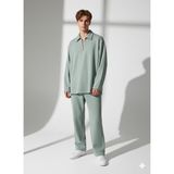 Ribana Classic Unısex Bürümcük Kumaş Polo Yaka Fermuarlı Cepli Beli Lastikli Alt-Üst Takım - Mint - 2XL