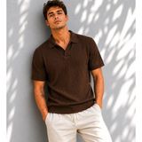 ribana Erkek Kısa Kollu Fitilli Triko Açık Polo Yaka Tişört 271200 - Kahve - 2XL