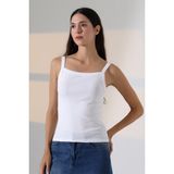 Ribana Kumaş Kare Yaka Kalın Askılı Biyeli Basic Kadın Atlet T-Shirt 22018 Beyaz - XL