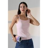 Ribana Kumaş Kare Yaka Kalın Askılı Biyeli Basic Kadın Atlet T-Shirt 22018 Pudra - XL