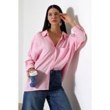 ribana Tek Cep Modal Oversize Kadın Gömlek - Pembe