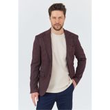 Ribas Erkek Bordo Esnek Pamuk Karışımlı Ekose Desenli Spor Blazer Ceket Bordo 48