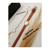 Ricardo Minimal Vintage Tasarım - Gold Kasa - Taba Renk Kordon- Kadın Kol Saati