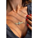 Ricco Jewellery 14 K Gold Kaplama 925 Ayar Gümüş Akuamarin Taşlı Kuş Kolye