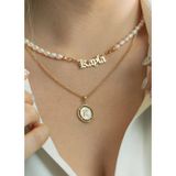 Ricco Jewellery 14 K Gold Kaplama 925 Ayar Gümüş Organik İnci Choker İsim Kolye