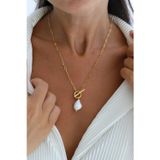 Ricco Jewellery 14 K Gold Kaplama 925 Ayar Gümüş T Kilit Barok İnci Kolye