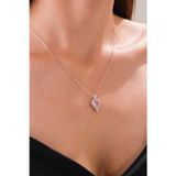 Ricco Jewellery 14 K White Gold Kaplama 925 Ayar Pembe Kuvars Seni Seviyorum Kalp Kolye