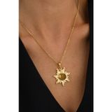 Ricco Jewellery Madalyon Güneş Motifli Parlak Sitrin Altın Kolye • Aynalı Forse Zincir • Naturel Sitrin Kolye