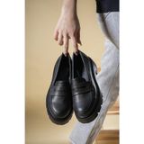 Riccon 0012920 Siyah Cilt Kadın Loafer Ayakkabı