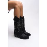 Riccon Beicilia Kadın Nakışlı Western Çizme 001288 Siyah Süet