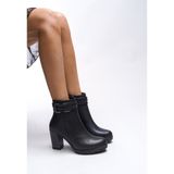 Riccon Kadın Yüksek Topuklu Bot 0012503 Toka Detaylı Modern Tasarım ile Günlük Kullanım İçin - Siyah Cilt