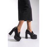 Riccon Kadın Yüksek Topuklu Loafer 00122003 Siyah Rugan