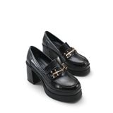 Riccon Leda Amara Kadın Topuklu Loafer 0012591 Siyah Rustik