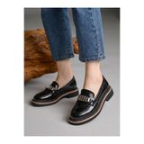 Riccon Mira Gala Kadın Loafer 0012507 Siyah Kırışık Rugan