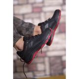 Riccon Unisex 3D Rubber Trekking Ayakkabı Siyah Kırmızı Su Geçirmez Rahat Taban - Siyah - Kırmızı