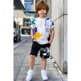 Riccotarz Erkek Çocuk Bisiklet Yaka Üzeri Renki Boya Desenli T-Shirt Beli Lastikli Siyah Şortlu Takım - 9 - 10 Yaş