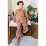 Riccotarz Erkek Çocuk Dinazor ve Ejder Baskılı Kahverengi Pijama Takım - 5 - 6 Yaş