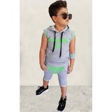 Riccotarz Erkek Çocuk Fashıon Boy Yazı Baskılı Kapişonlu Kolsuz Sweatshirt Gri Şortlu Takım - 4 - 5 Yaş