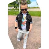 Riccotarz Erkek Çocuk Kaplan Detaylı T-Shirt Sırt Baskılı Siyah Jean Ceket Kargo Cepli Alt Üst Takım - 4 - 5 Yaş