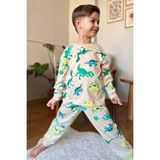 Riccotarz Erkek Çocuk Üzeri Dinazor Baskılı Bisiklet Yaka Pijama Takımı - Krem - 2 - 3 Yaş