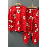 Riccotarz Erkek Çocuk Üzeri Kardan Adam ve Noel Baskılı Kırmızı Pijama Takımı - 2 - 3 Yaş