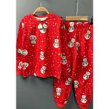 Riccotarz Erkek Çocuk Üzeri Kardan Adam ve Noel Baskılı Kırmızı Pijama Takımı