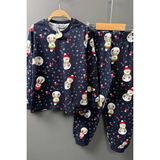 Riccotarz Erkek Çocuk Üzeri Kardan Adam ve Noel Baskılı Lacivert Pijama Takımı - 3 - 4 Yaş