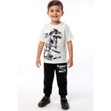 Riccotarz Erkek Çocuk Üzeri Yazı ve Kaykay Dino Baskılı Bileği Manşetli Siyah Pijama Takımı - 10 - 11 Yaş