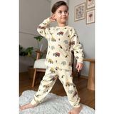 Riccotarz Erkek Çocuk Üzerinde Fil ve Papağan Digital Baskılı Krem Pijama Takımı - 2 - 3 Yaş