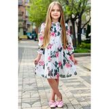 Riccotarz Kız Çocuk Basic Pliseli Beyaz Elbise Doğum Günü İçin Çiçek Desenli Günlük Stil - 5 - 6 Yaş