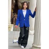 Riccotarz Kız Çocuk Baskılı T-Shirt Bol Kesim Yıldız Detaylı Jean Pantolon Mavi Blazer Ceket Alt Üst Takım - 3 - 4 Yaş