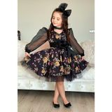 Riccotarz Kız Çocuk Black Flowers Tütülü Elbise Özel Olaylar İçin Şık Tasarım - 11 - 12 Yaş - Siyah