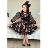 Riccotarz Kız Çocuk Black Flowers Tütülü Elbise Siyah Renk ve Şık Silüet - 7 - 8 Yaş