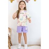 Riccotarz Kız Çocuk Flamingo Baskılı Kısa Kollu Mor Şortlu Takım - 6 - 7 Yaş