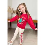 Riccotarz Kız Çocuk Friends Yazı ve Noel Ağacı Detaylı Kırmızı Taytlı Takım - 9 - 10 Yaş