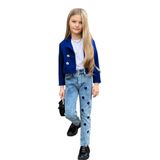 Riccotarz Kız Çocuk Gümüş Düğme Detaylı Lacivert Blazer Ceket Kalp Detaylı Jean Pantolon Alt Üst Takım 2251205017