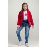 Riccotarz Kız Çocuk Kalp ve Little Baskılı Tişört ve Jean Kırmızı Blazer Ceket Alt Üst Takım - 7 - 8 Yaş