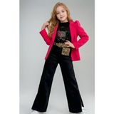Riccotarz Kız Çocuk Leopar Detaylı Tişört ve Yırtmaçlı Geniş Paça Kot Pantolonlu Fuşya Blazer Ceketli Alt Üst Takım - 6 - 7 Yaş