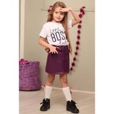 Riccotarz Kız Çocuk Little Boss Yazı Baskılı T-Shirt Cep Detaylı Kemerli Bordo Deri Etekli Takım - 2 - 3 Yaş
