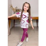 Riccotarz Kız Çocuk Pano Kalp Baskı Bisiklet Yaka T-Shirt Kargo Cepli Alt Mor Eşofman Takım
