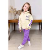 Riccotarz Kız Çocuk Sırt Baskılı ve Kollarında Yazı Detaylı Sweatshirt Mor Eşofman Takım