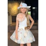Riccotarz Kız Çocuk Tek Omuzlu Gül Detaylı Bluz ve Jakar Desenli Somon Etekli Takım - 9 - 10 Yaş
