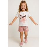 Riccotarz Kız Çocuk Üzeri Girl Yazı ve Lale Detaylı T-Shirt Pudra Şortlu Takım - 9 - 10 Yaş