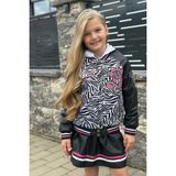 Riccotarz Kız Çocuk V Cool Yazı Baskılı Sweatshirt Zebra ve Pembe Şerit Detaylı Deri Ceketli Etekli Takım - 3 - 4 Yaş
