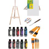 Rich 120 Cc Akrilik Boya - 50x70 Tuval -metal Spatulalı Şövale Seti