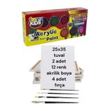 Rich 25X35 Tuval 2 Adet 12 Renk Akrilik Boya 4 Adet Fırça